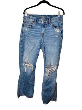 American Eagle Medium Blue Wash Distressed Stretch Bootcut Jeans Size 10 Short